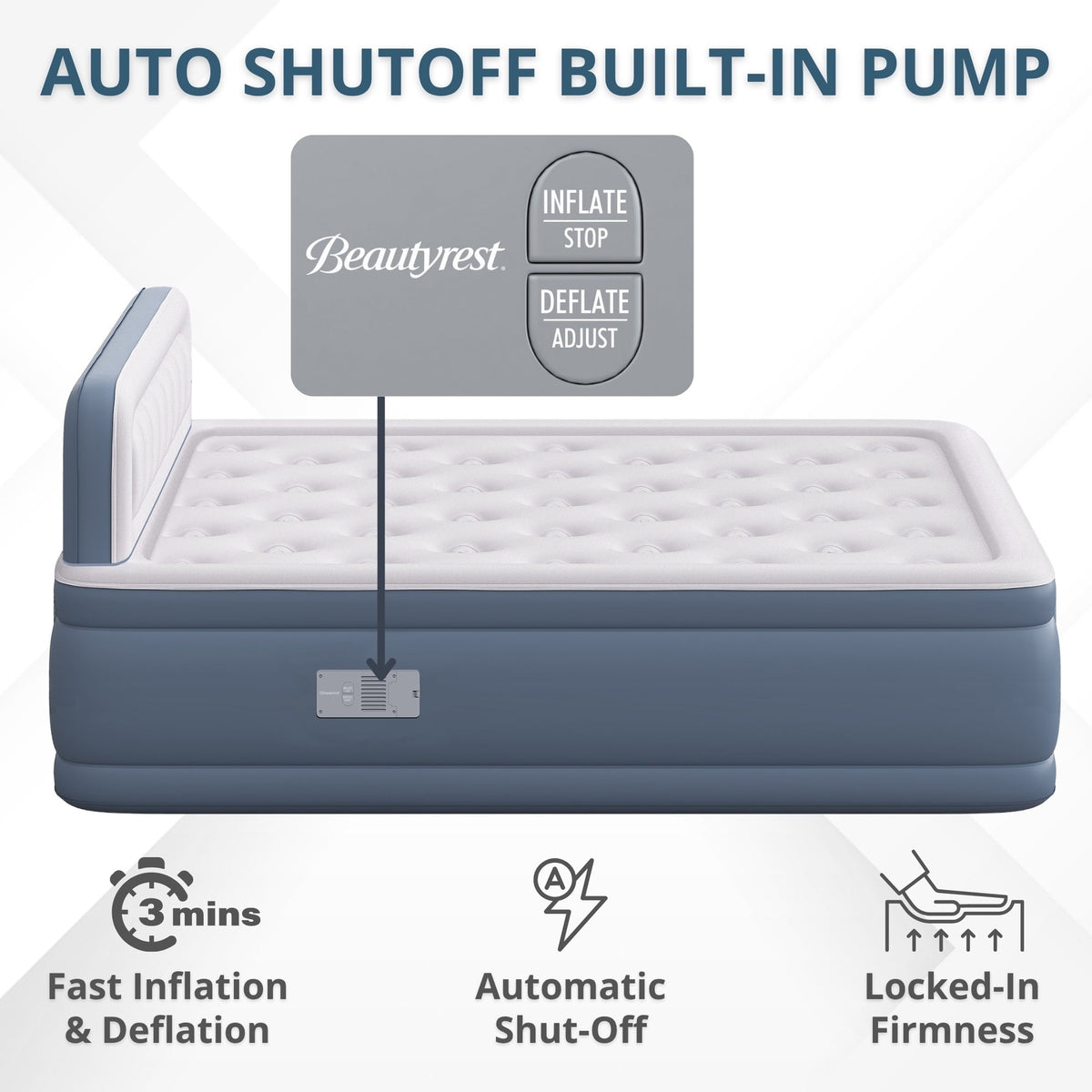 Beautyrest® LUXA REST™ 24" Queen Raised Air Mattress with Integrated Headboard, Auto Shut-Off Built-in Pump