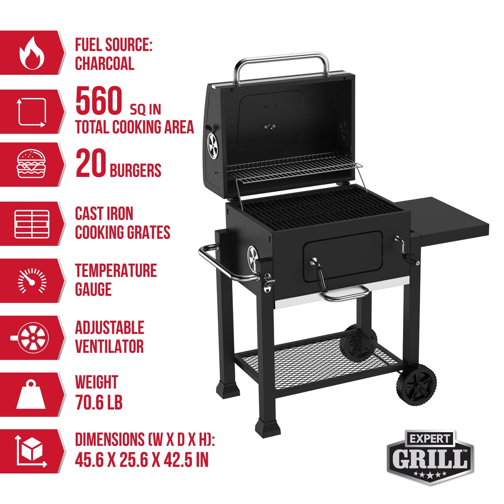 Expert Grill Heavy Duty Charcoal Grill 24 Inch Black Steel