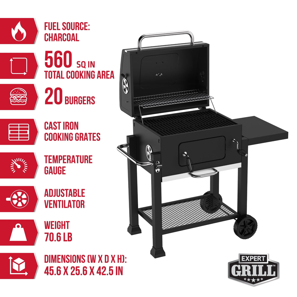 Expert Grill Heavy Duty Charcoal Grill 24 Inch Black Steel