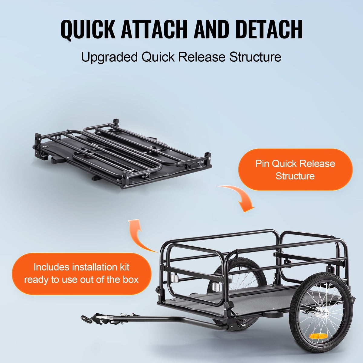 VEVOR Bike Cargo Trailer, 160 lbs Load Capacity, Heavy-Duty Bicycle Wagon Cart, Foldable Compact Storage & Quick Release with Universal Hitch, 16"
