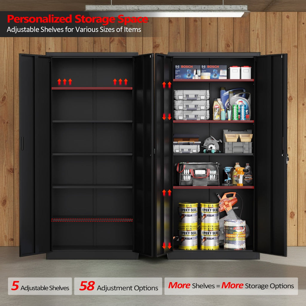 Ktaxon 71"H Metal Garage Storage Cabinet, Heavy Duty Steel Utility Locker with 5 Adjustable Shelves, for Home, Office, Warehouse, Garage, Black