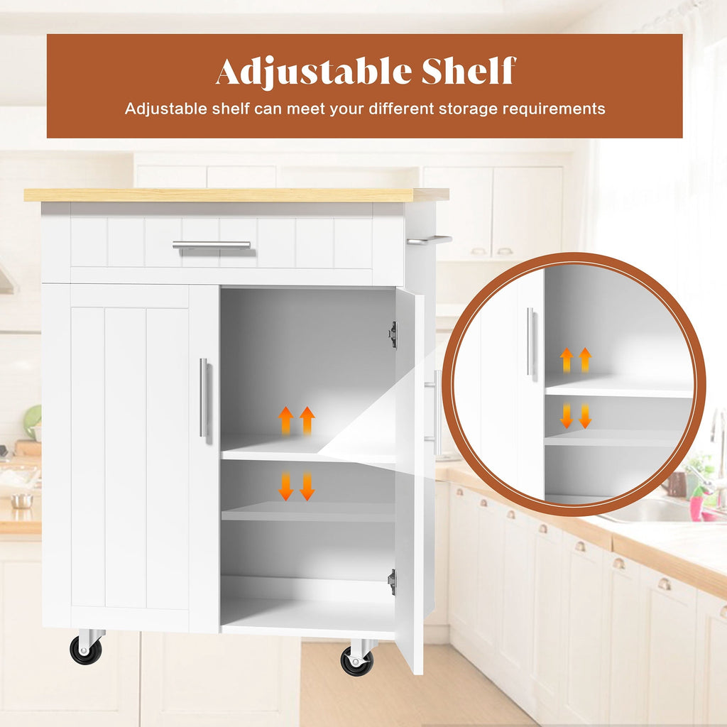 Walsunny Kitchen Island Table Stand with Storage on Wheels,Rolling Kitchen Cart Storage Cabinet with Drawer,White