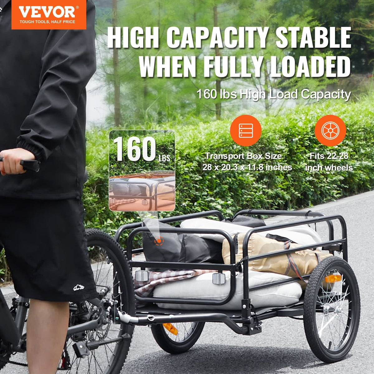 VEVOR Bike Cargo Trailer, 160 lbs Load Capacity, Heavy-Duty Bicycle Wagon Cart, Foldable Compact Storage & Quick Release with Universal Hitch, 16"