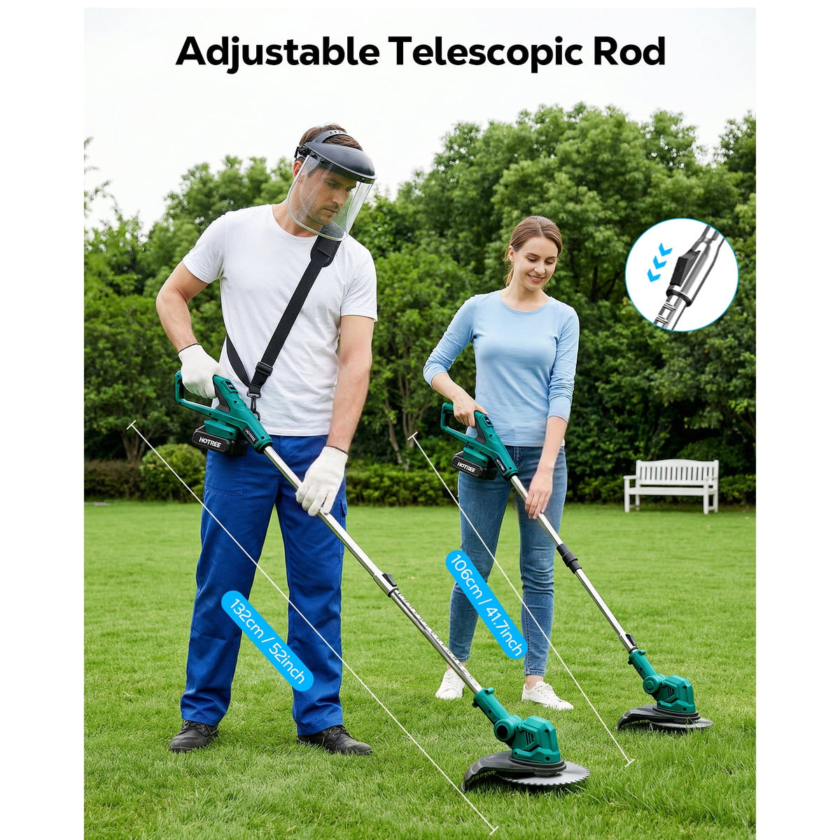 HOTREE 21V Cordless Weed Eater & String Trimmer, Foldable 3-in-1 Weed Wacker, Edger and Brush Cutter with Digital Display, 2.0Ah Batteries & Charger