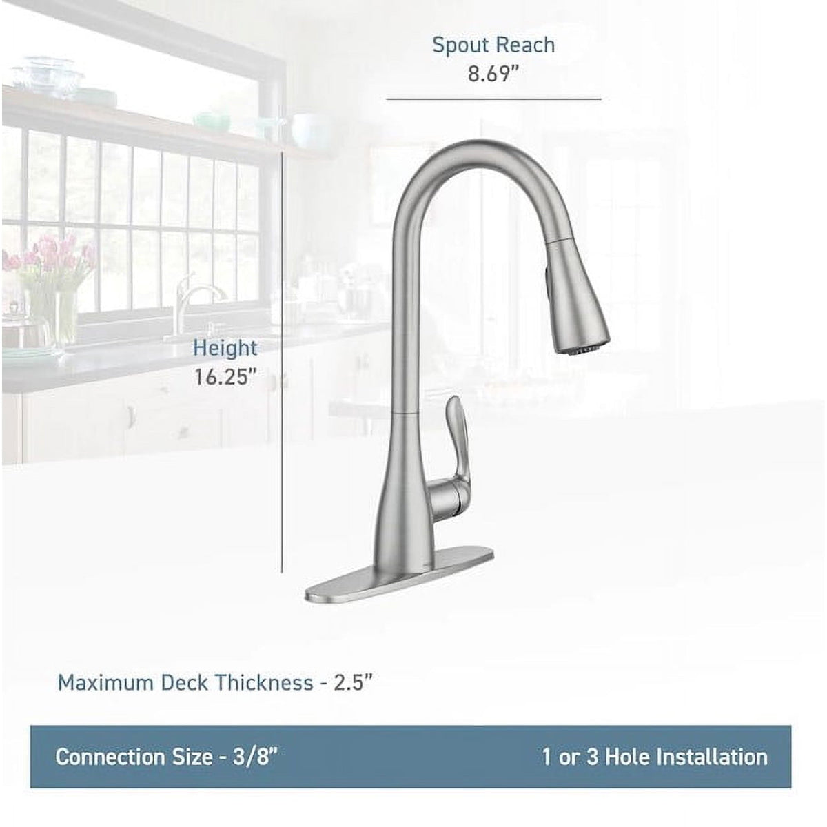 Moen Georgene 87912SRS Spot Resist Stainless Single Handle Pull-down Kitchen Faucet with Sprayer Function (Deck Plate Included)