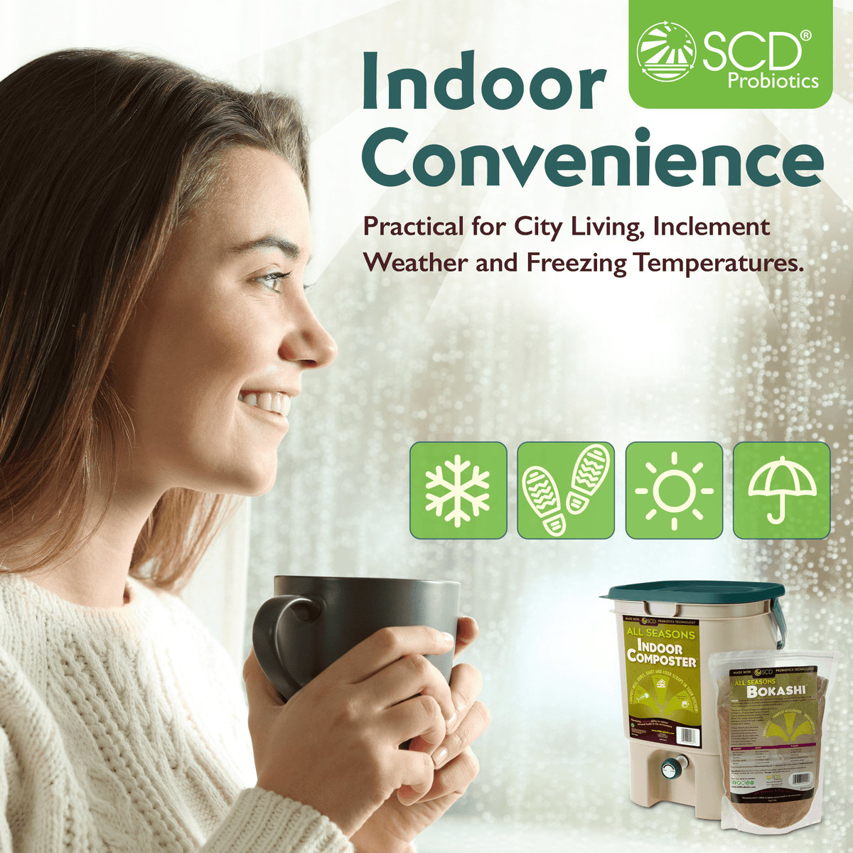 All Seasons Indoor Composting Kit, 5 Gallon Tan Composting Bin with Bokashi Compost Starter
