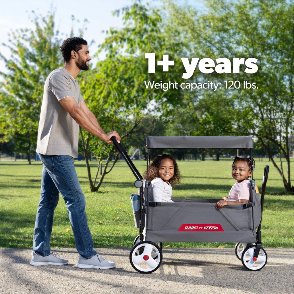 Radio Flyer Compass Kid & Cargo Stroll ‘N Wagon®, Gray Push and Pull Folding Fabric Wagon, for Kids 1 Year and up