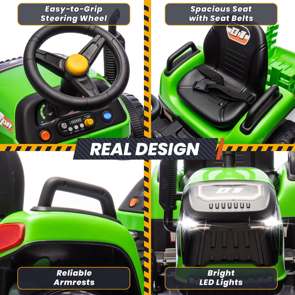 Joyracer 24 Volt Ride on Toys, Ride on Tractor w/ Tiltable & Detachable Trailer, 2x200W Power Car Wheels for Kids, Remote Control, Bluetooth, Shifter