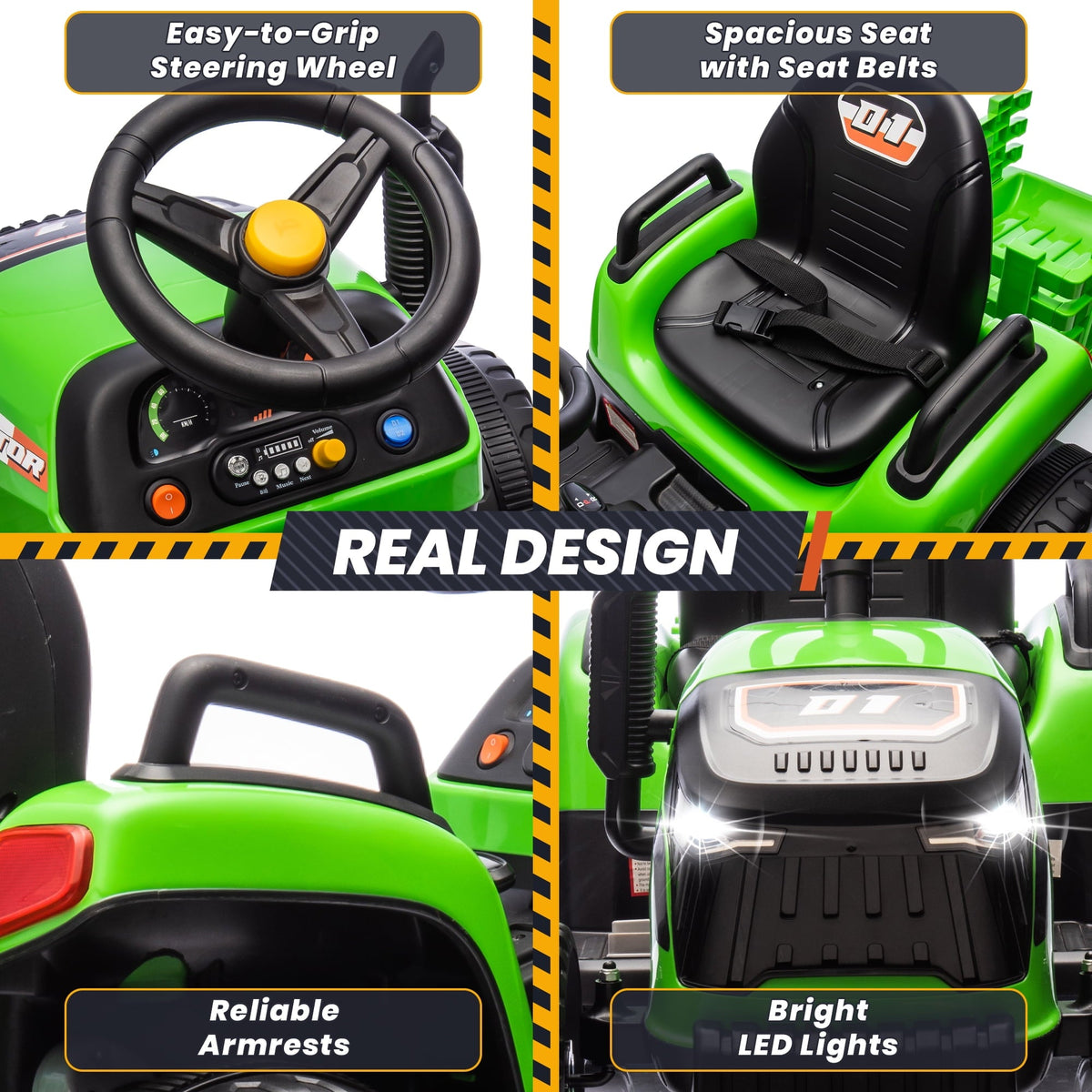 Joyracer 24 Volt Ride on Toys, Ride on Tractor w/ Tiltable & Detachable Trailer, 2x200W Power Car Wheels for Kids, Remote Control, Bluetooth, Shifter