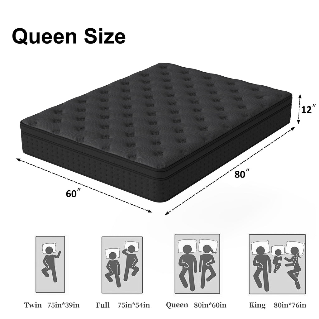 Zekbip 12 inch Queen Mattress in a Box, Hybrid Gel Memory Foam with Individually Wrapped Pocket Coils, Medium Firm, Pressure Relief, Cooling Sleep