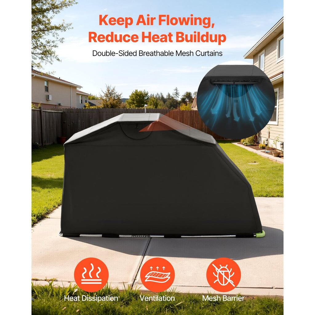KFFKFF Motorcycle Storage Shelter with Security Lock, 600D Oxford Flip-Up Garage Tent, Durable All-Weather Cover with Ventilation Windows, 110 x 43 x