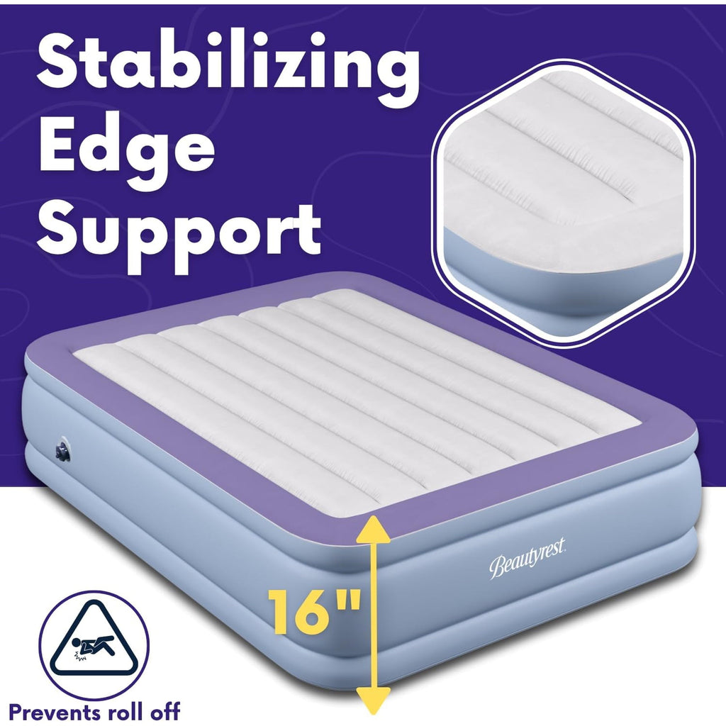 Beautyrest Hi Loft 16" Full Size Air Mattress with External Pump - Blow up Air Bed 1-Year