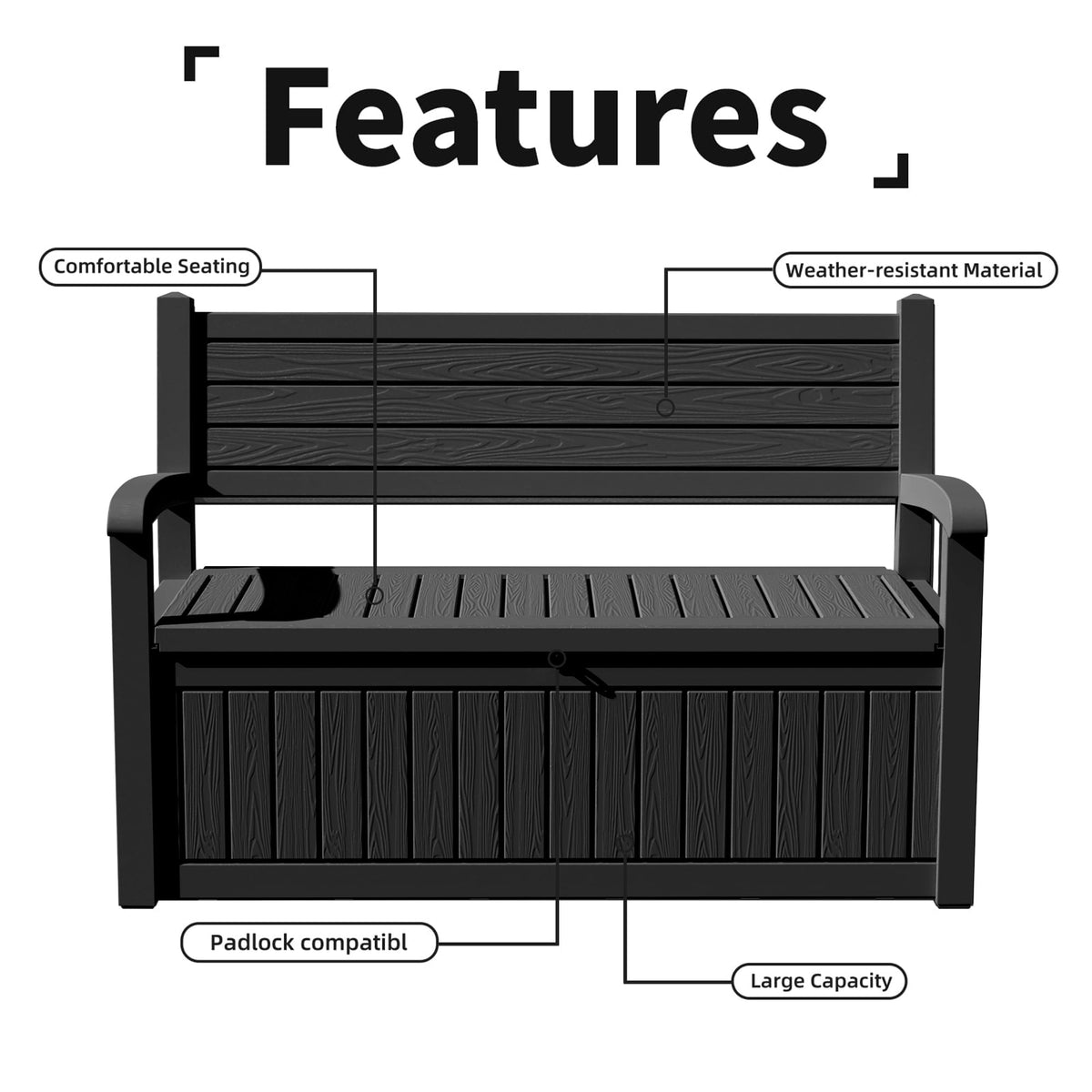 EasyUp 80 Gallon Storage bench Lockable Waterproof Deck Box - Outdoor Storage Box for Patio,Garden and Porch,Tools and Cushions（Black）