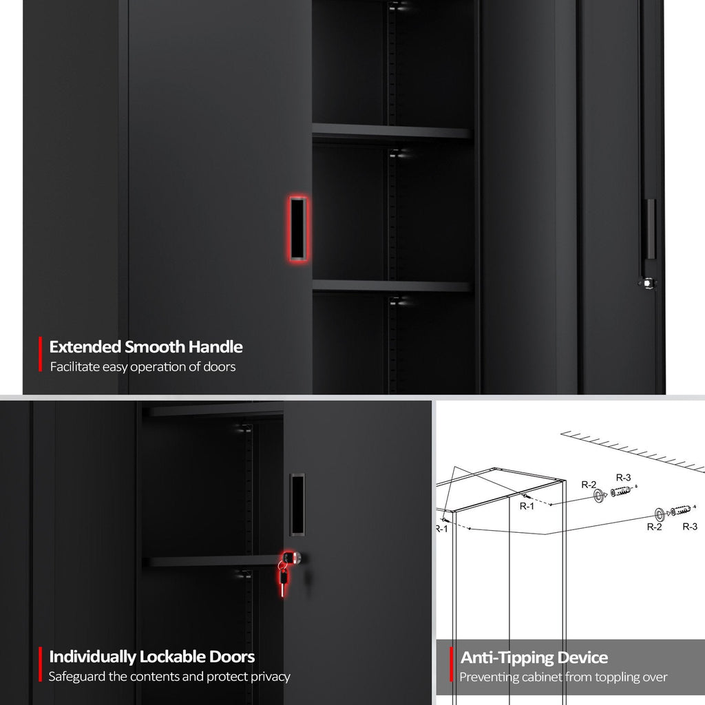 Ktaxon 71"H Metal Garage Storage Cabinet, Heavy Duty Steel Utility Locker with 5 Adjustable Shelves, for Home, Office, Warehouse, Garage, Black