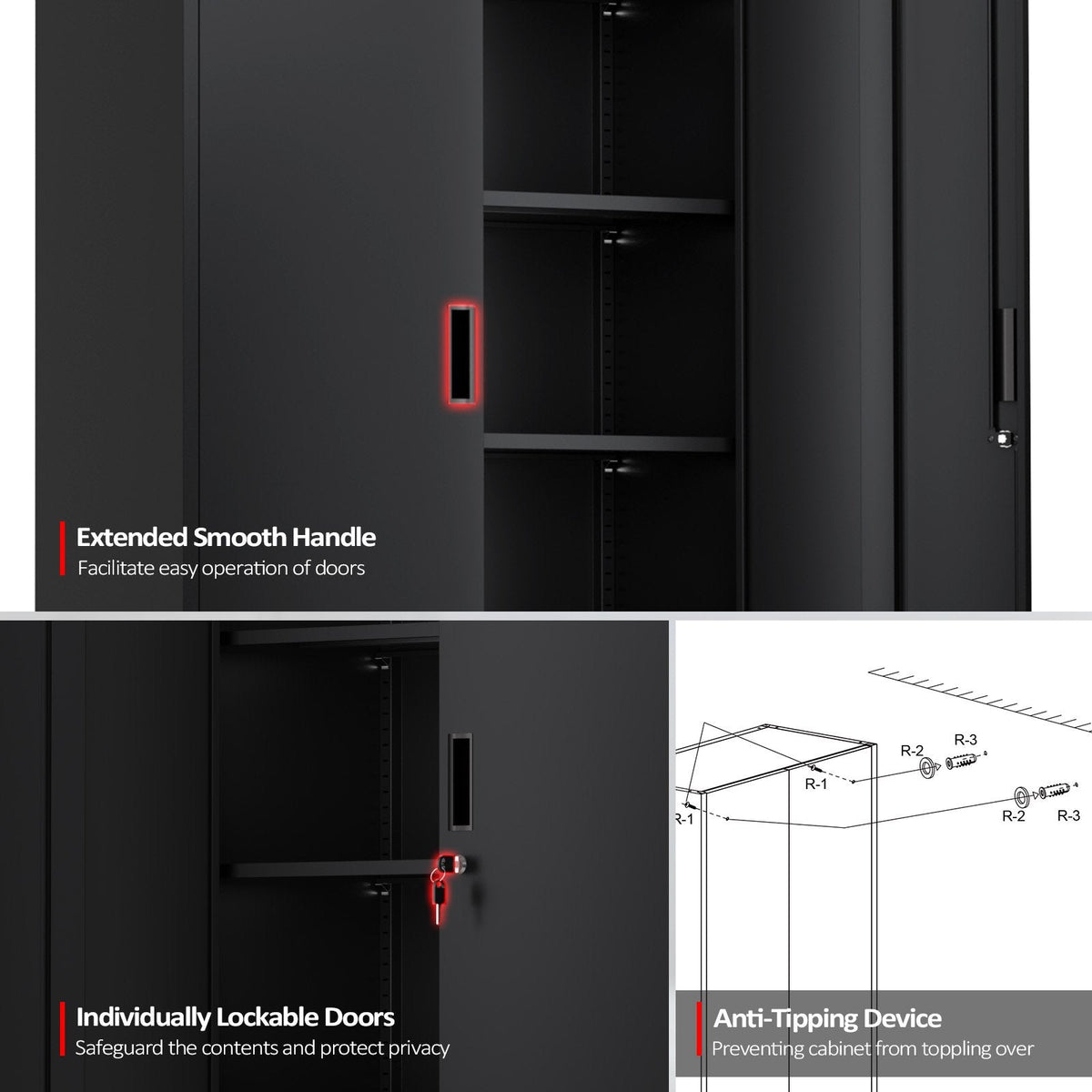 Ktaxon 71"H Metal Garage Storage Cabinet, Heavy Duty Steel Utility Locker with 5 Adjustable Shelves, for Home, Office, Warehouse, Garage, Black