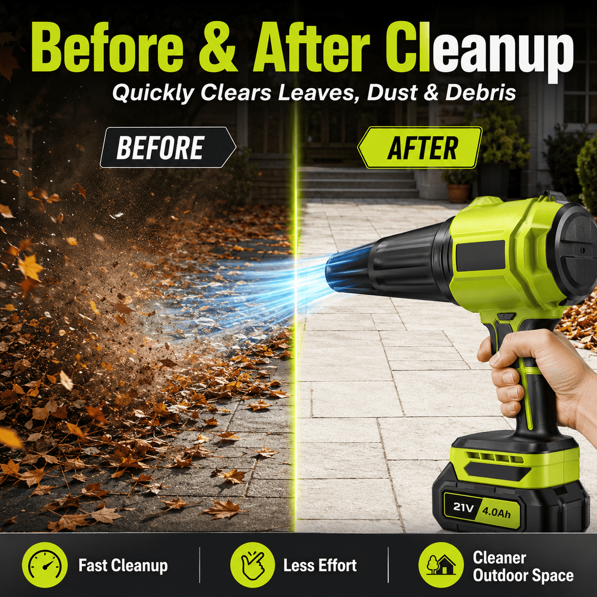 Cordless Leaf Blower with 2x 4.0Ah Batteries, 980,000 RPM Handheld Electric Leaf Sweeper, Lightweight Blower for Patio Cleaning, Lawn Care, Dust and