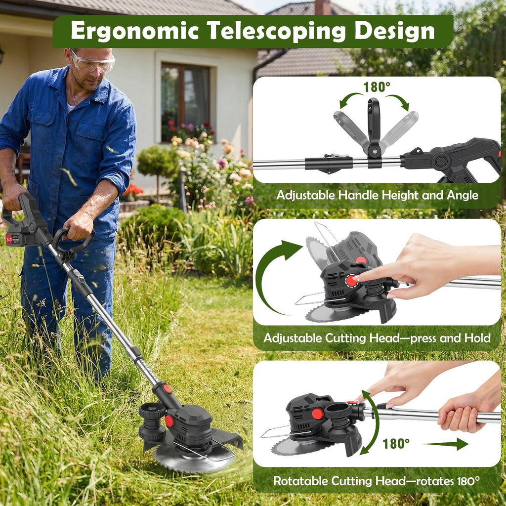 Electric Cordless Weed-Eater, 4.0Ah Cordless Weed Wacker String Trimmer, 24V Grass Trimmer with 2 Battery, Charger Included