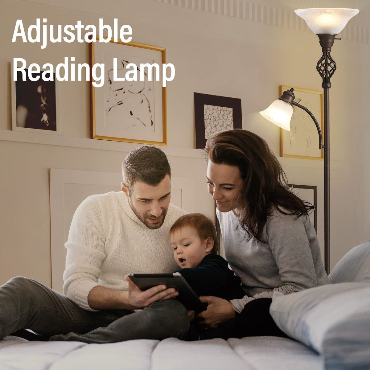 NATYSWAN Torchiere Floor Lamp for Living Room, LED Standing Reading Light for Bedroom with Glass Shade for Living Room Corner Bedroom Home Office