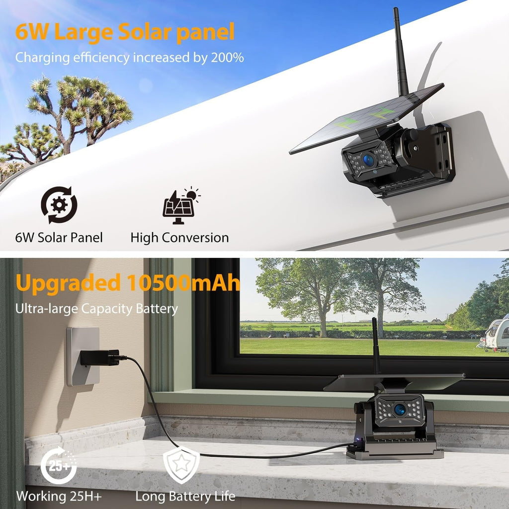 Xroose Magnetic Solar Wireless Backup Camera 7''HD 1080P Monitor No Drilling 2-Min Installation IR Night Vision Waterproof Rear View Camera