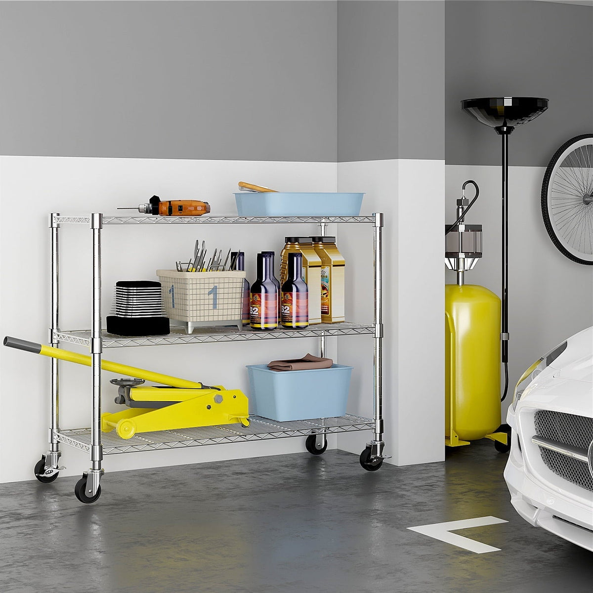 Ktaxon 6 Tier Wire Shelving with Wheels 2400lbs Capacity, Heavy Duty Storage Rack for Home Garage, 46"W x 18"D x 82"H Adjustable Shelves, Silver