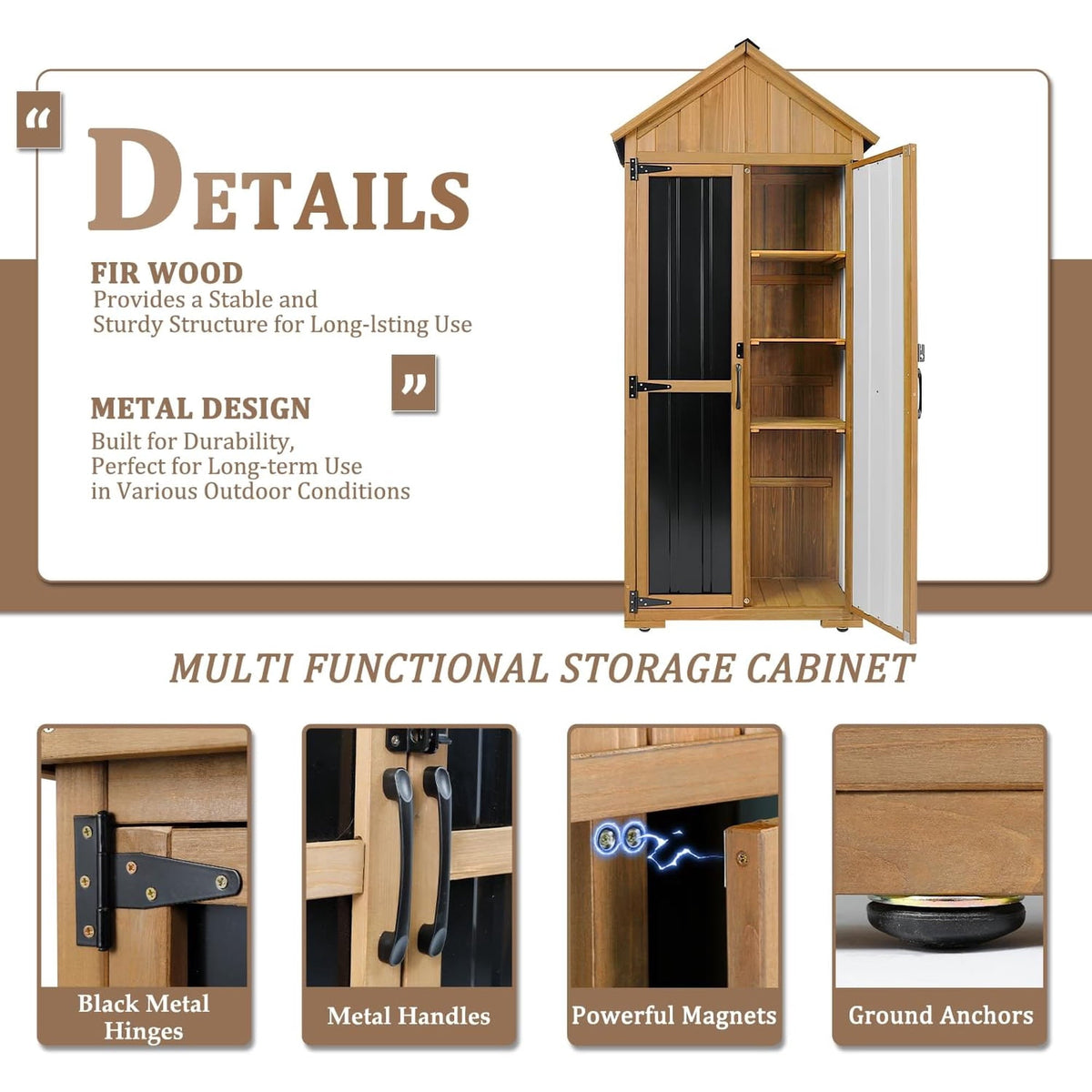 PETSCOSSET Outdoor Storage Cabinet Weatherproof Tall Cabinet with 3 Adjustable Shelves