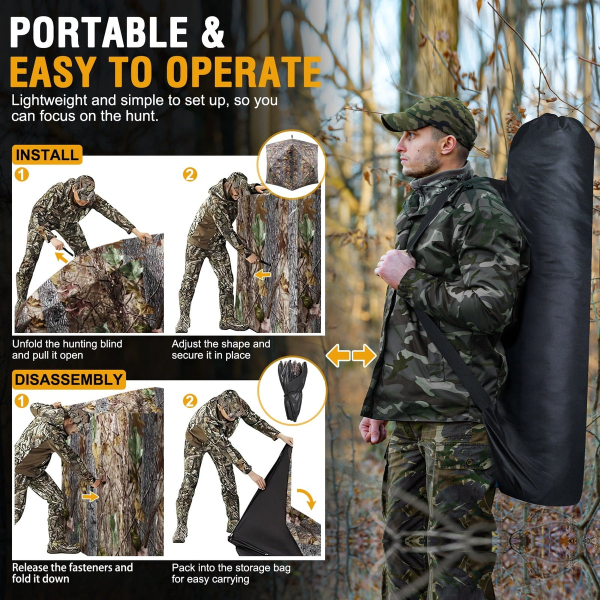 GIKPAL Portable 2-3 Person 270 Degree See Through Hunting Blind Pop-Up Ground Blind with Tie-downs & Carrying Bag for Deer, Duck and Turkey Hunting