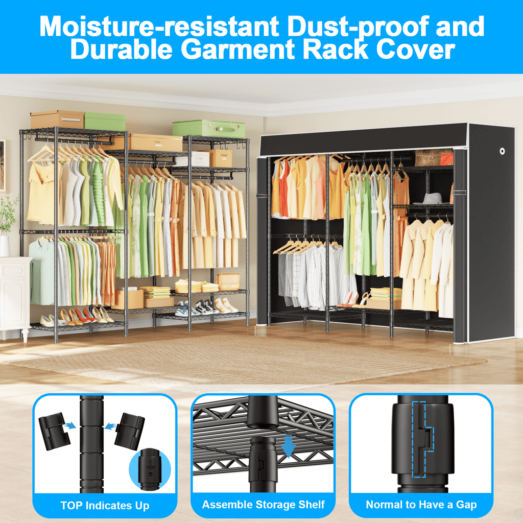 Ulif E13C Heavy Duty Closet Organizer System，Freestanding Clothing Racks for Hanging Clothes，Adjustable Garment Rack 63" W x 16" D x 77" H Hold 960