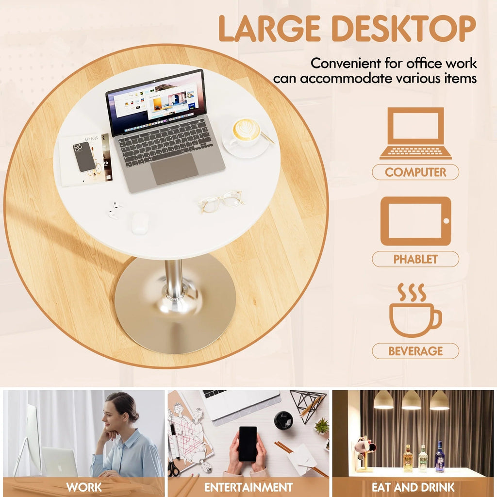 Round Bar-Height Bistro Pub Table With Metal Base And MDF Top, 23.8 x 23.8 x 39.5 Inch