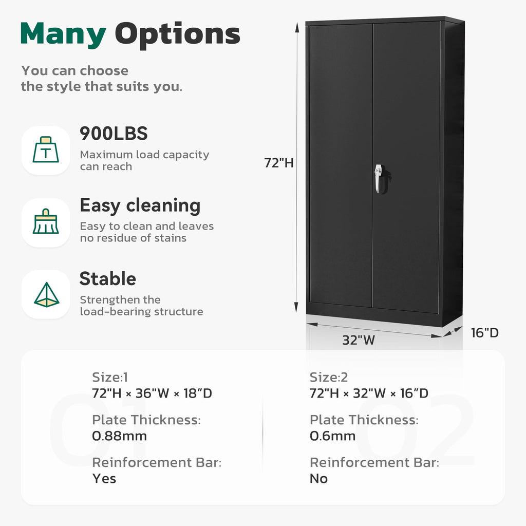 SUNCROWN 71 In Metal Storage Garage Cabinets with Locking Doors and Adjustable Shelves, Steel Storage Cabinet for Garage, Office, Classroom, Assemble