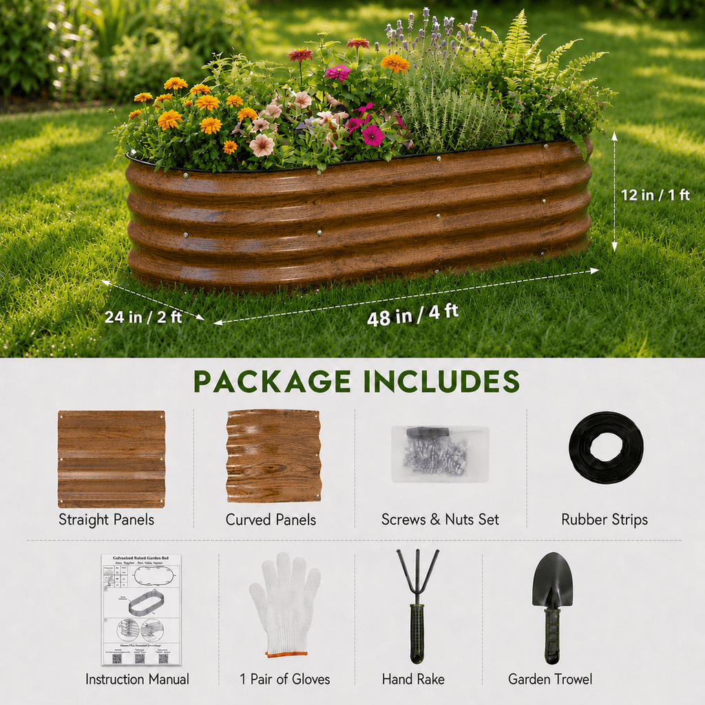4 Pack 4x2x1 FT Raised Garden Bed Kit, Galvanized Metal Planter Box for Vegetables,fruits,Brown
