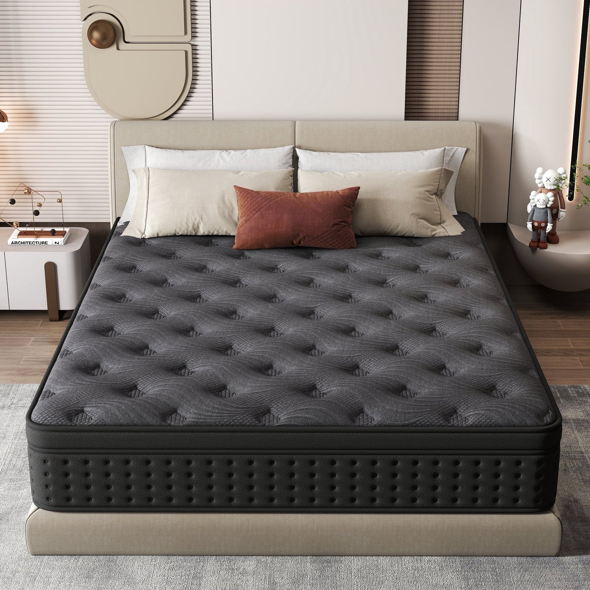 Zekbip 12 inch Queen Mattress in a Box, Hybrid Gel Memory Foam with Individually Wrapped Pocket Coils, Medium Firm, Pressure Relief, Cooling Sleep