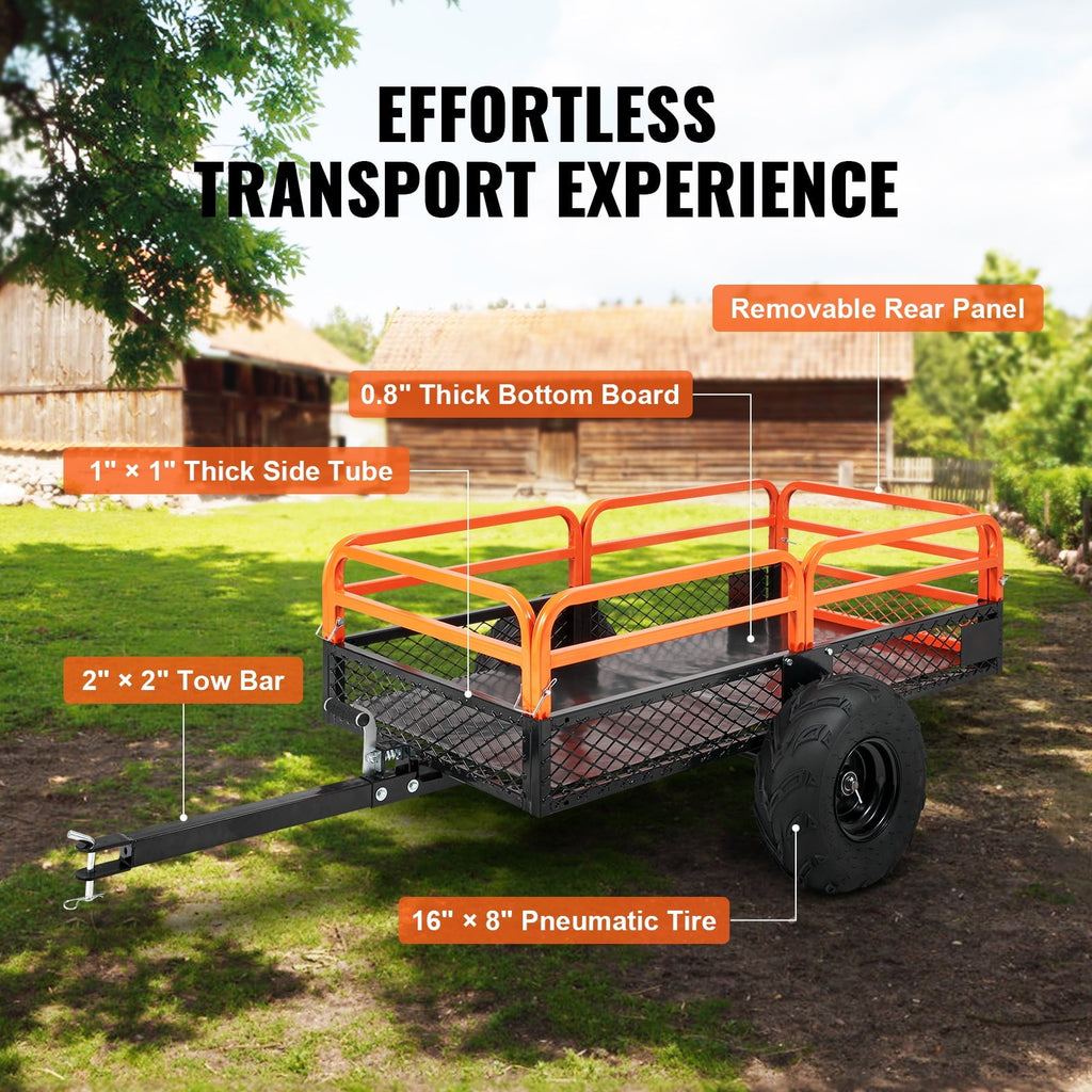 BENTISM Dump Trailer Tow Behind Dump Cart, 1500 lbs 15 Cu. Ft, Steel Construction Garden Utility Trailer with Removable Sides for Riding Lawn Mower