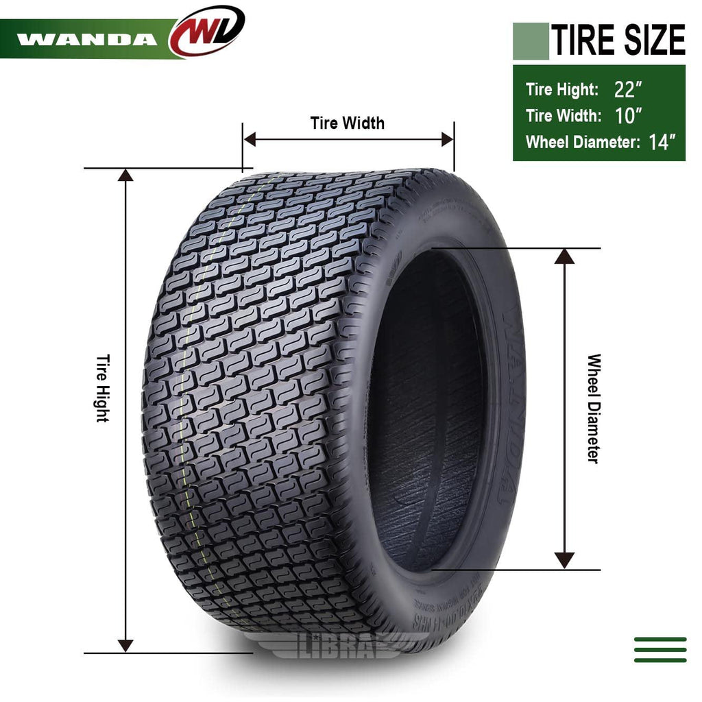 WANDA 22X10-14 Lawn Mower Tractor Cart Turf Tires 4 Ply 22x10x14 -Set 2-13216