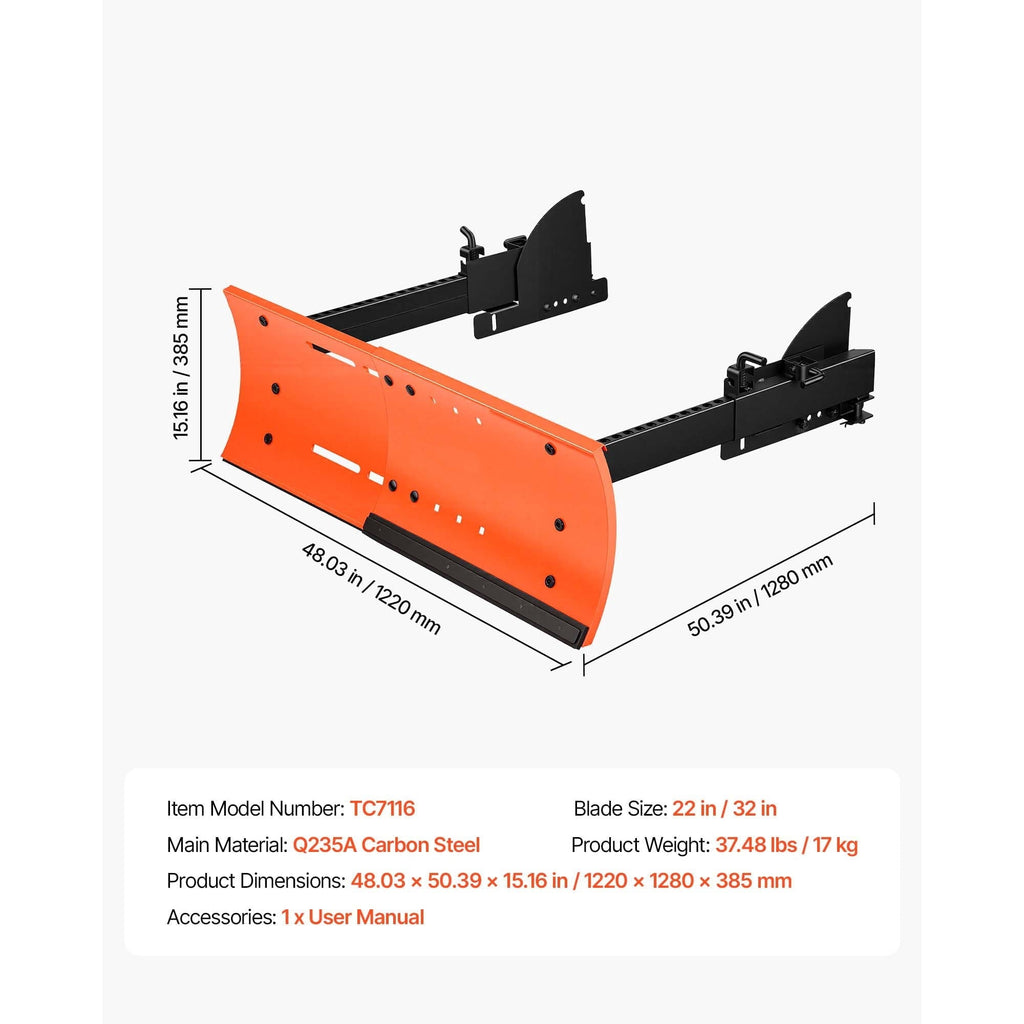 KFFKFF Adjustable Snow Plow Kit, 22-32 Inch Width, Universal Attachment for Snowblowers, Dual-Mode Operation, Detachable Design, Foldable Steel Blade