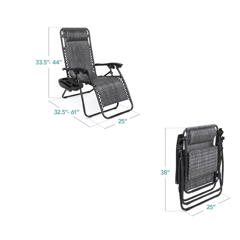 Best Choice Products Set of 2 Zero Gravity Lounge Chair Recliners for Patio, Pool w/ Cup Holder Tray - Gray