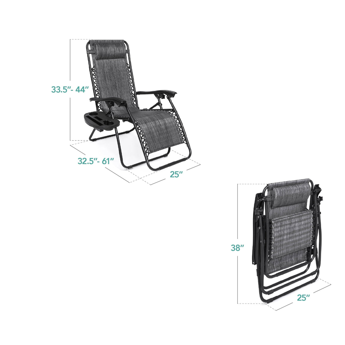 Best Choice Products Set of 2 Zero Gravity Lounge Chair Recliners for Patio, Pool w/ Cup Holder Tray - Gray