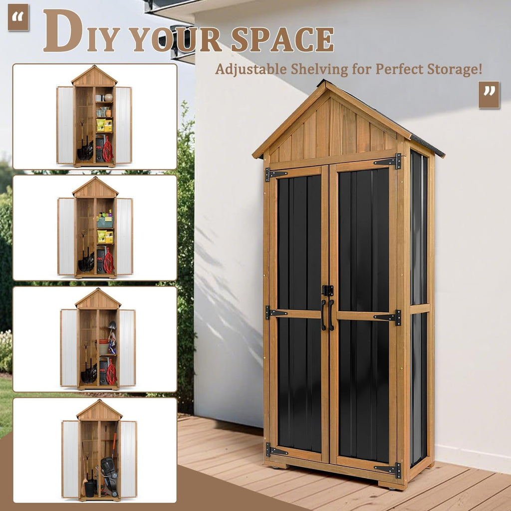 PETSCOSSET Outdoor Storage Cabinet Weatherproof Tall Cabinet with 3 Adjustable Shelves