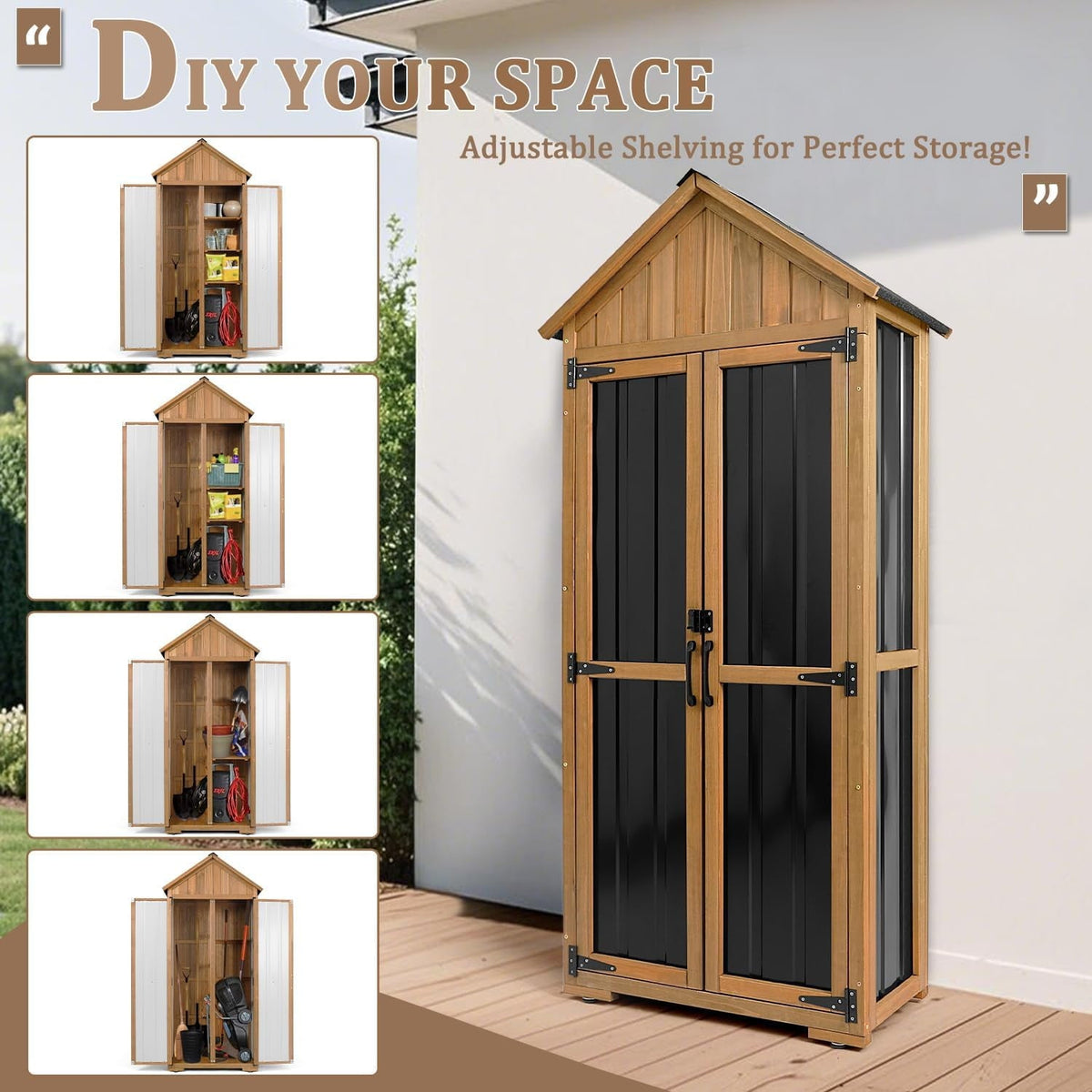 PETSCOSSET Outdoor Storage Cabinet Weatherproof Tall Cabinet with 3 Adjustable Shelves