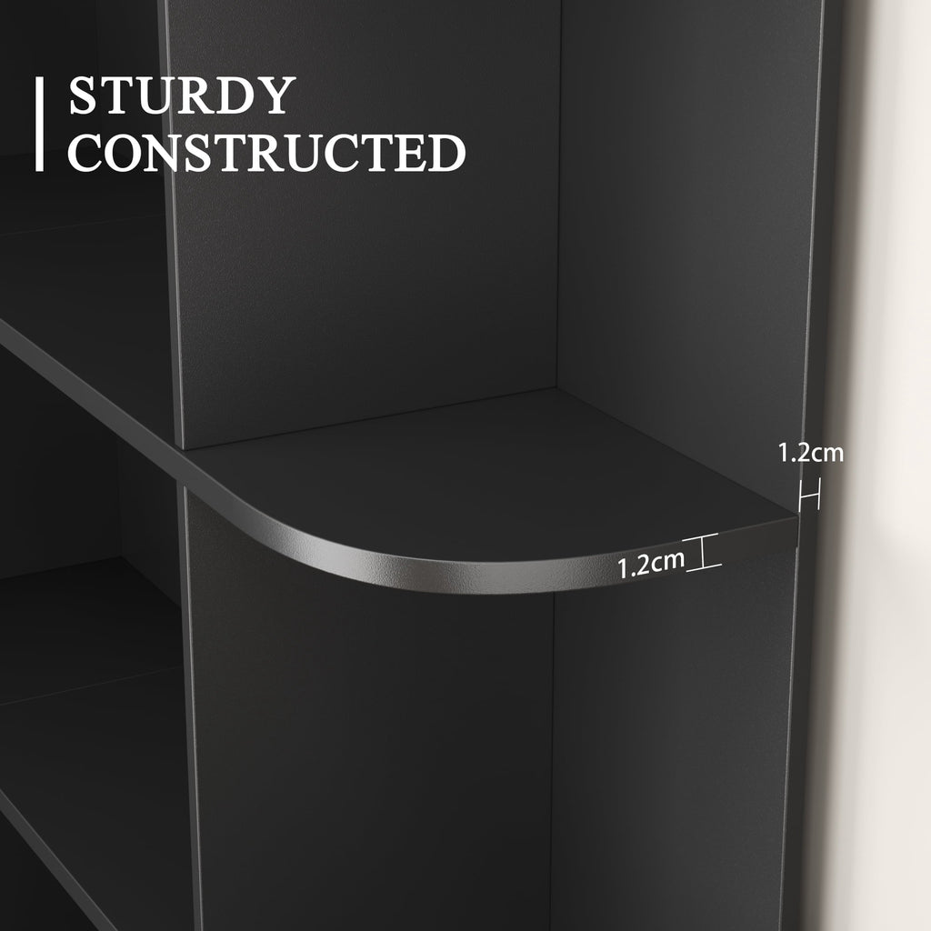 Homfa 73.9” Tall Corner Bookshelf, 6 Tier L-Shaped Large Display Bookcase with Curved Edges for Living Room Home Office Study, Black