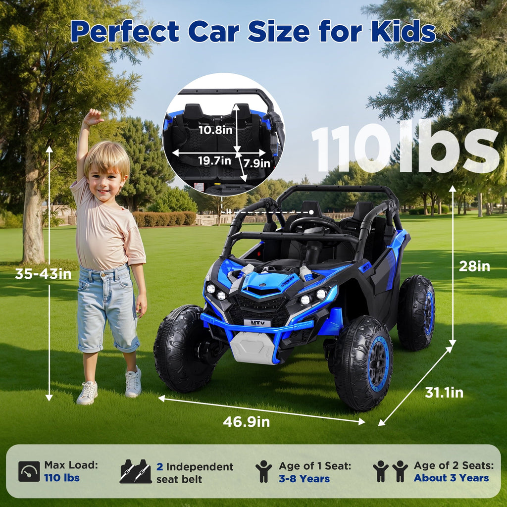 Wisairt 24V Ride on Toys 4WD Ride on Cars with Remote Control, 2 Seater Electric Car for Kids, Power Car Wheels, UTV w/ 4 Motors, Music, Lights, 3