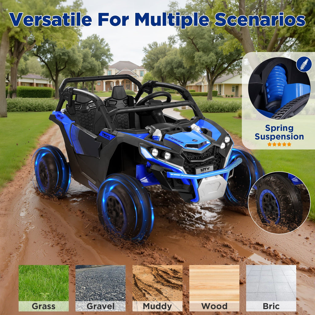 Wisairt 24V Ride on Toys 4WD Ride on Cars with Remote Control, 2 Seater Electric Car for Kids, Power Car Wheels, UTV w/ 4 Motors, Music, Lights, 3