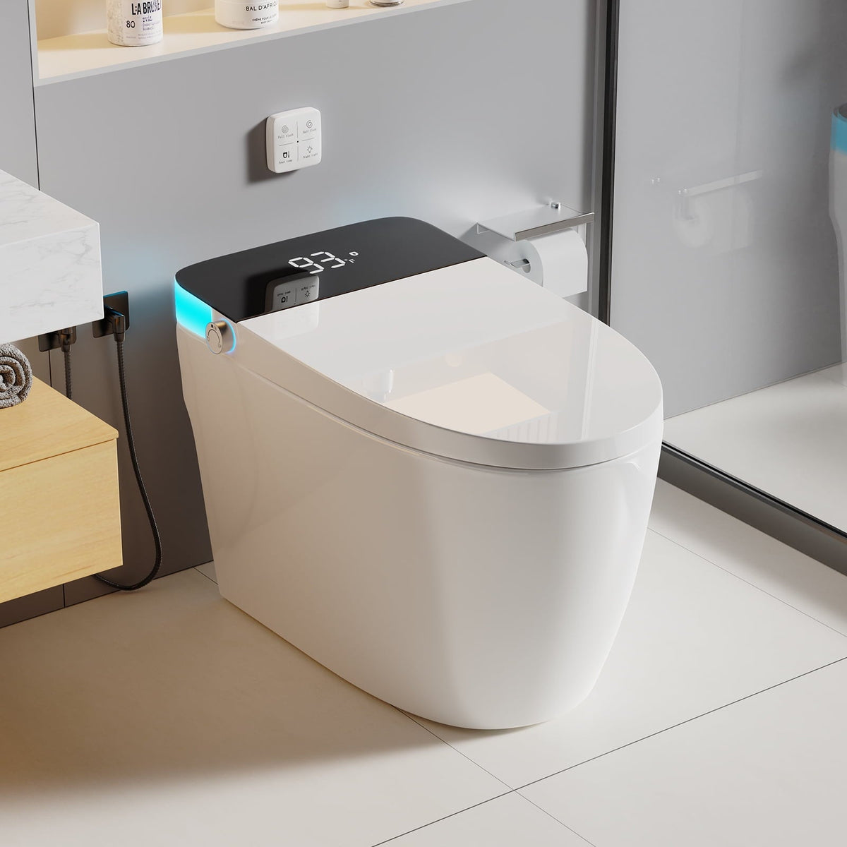 Smart Toilet with Heated Seat & Auto Flushing, Slow Close, Night Light, Remote Control, Water-Saving Siphon Dual Flush, Emergency Flush, UL Certified