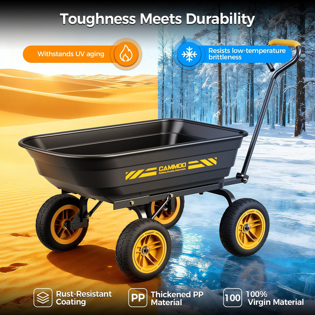 CAMMOO 600 lbs Utility Heavy-Duty Garden Dump Cart 4 Cu.Ft with 10" NO-FLAT TIRES for Landscaping Gardening