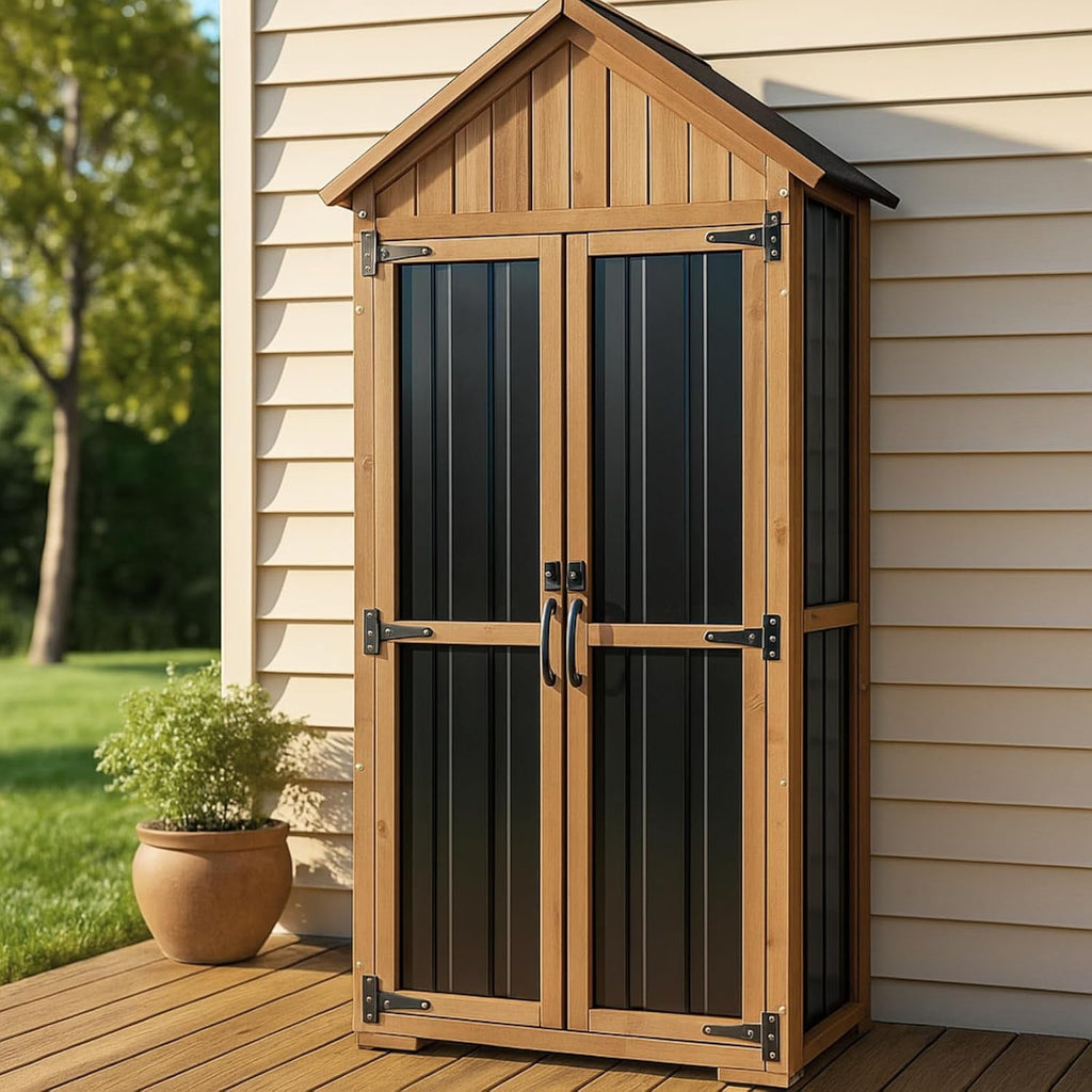 PETSCOSSET Outdoor Storage Cabinet Weatherproof Tall Cabinet with 3 Adjustable Shelves