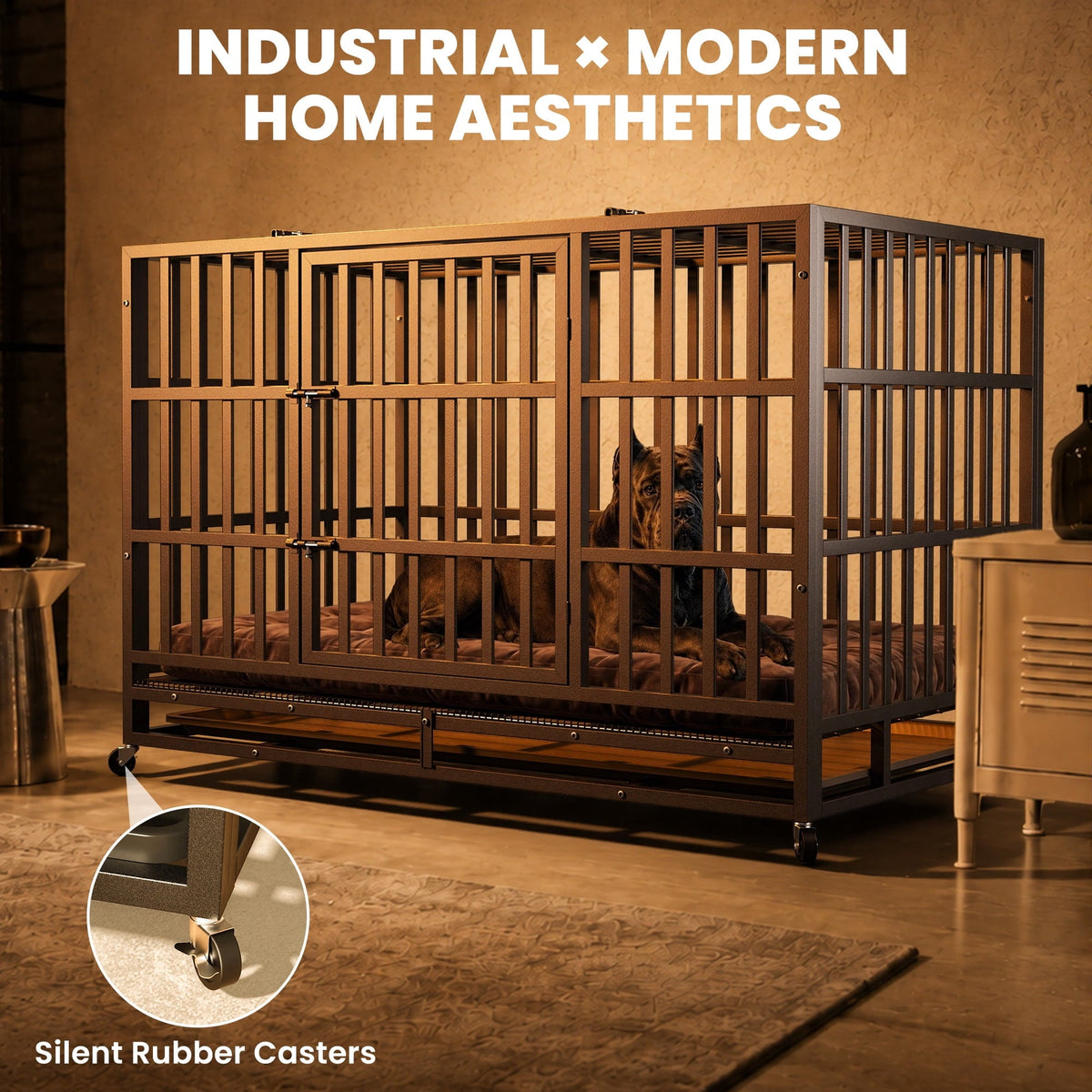 YOKWOK 48 Inch Heavy Duty Dog Crate, Indestructible Steel Chew & Escape Proof Dog Cage for Large High Anxiety Dogs, XL Metal Dog Kennel with Locking