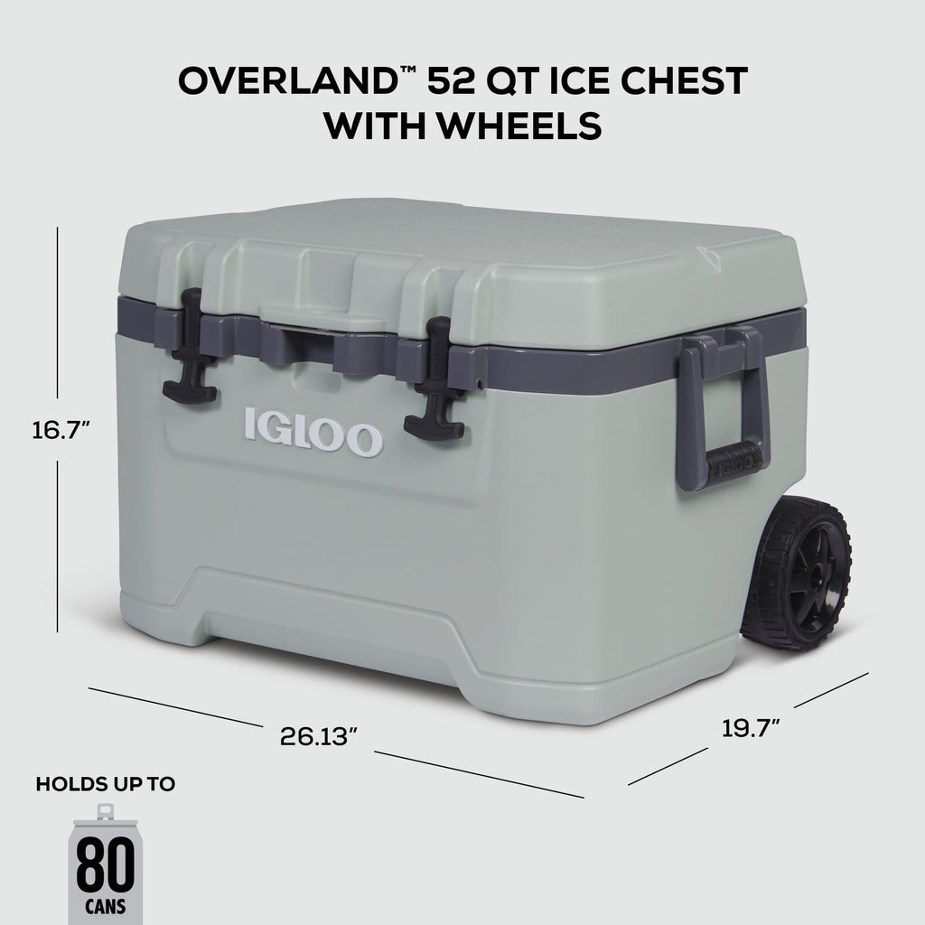 Igloo 52 QT Overland Ice Chest Cooler with Wheels, Gray