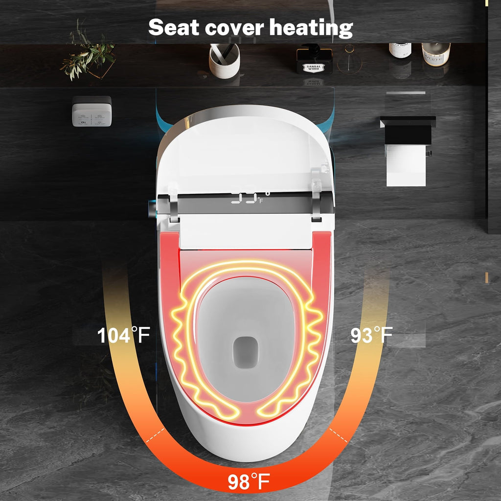 Smart Toilet with Heated Seat & Auto Flushing, Slow Close, Night Light, Remote Control, Water-Saving Siphon Dual Flush, Emergency Flush, UL Certified