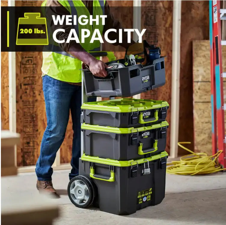 RYOBI LINK Modular Tool Storage Set, Rolling, Medium And Standard Tool Boxes, Green - STM201 STM102 STM101