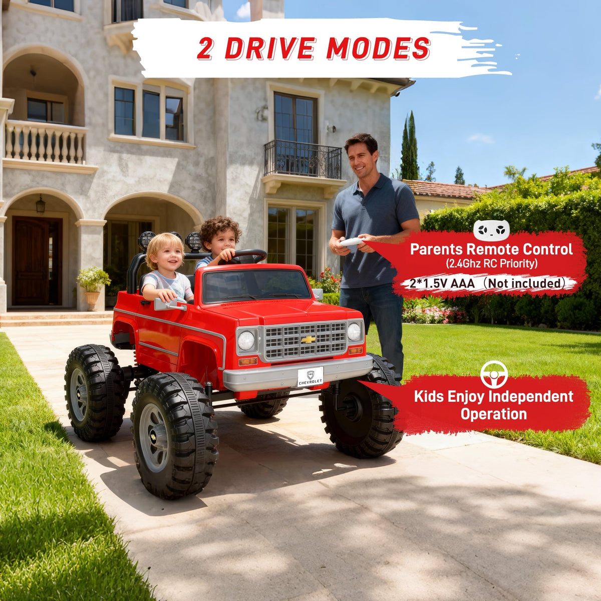 Chevrolet Cheyenne 24 Volt Ride on Toys with Remote, Ride on Truck for Big Kids 3-8 Years, Wisairt Power Car Wheels with 2 Seater, Red
