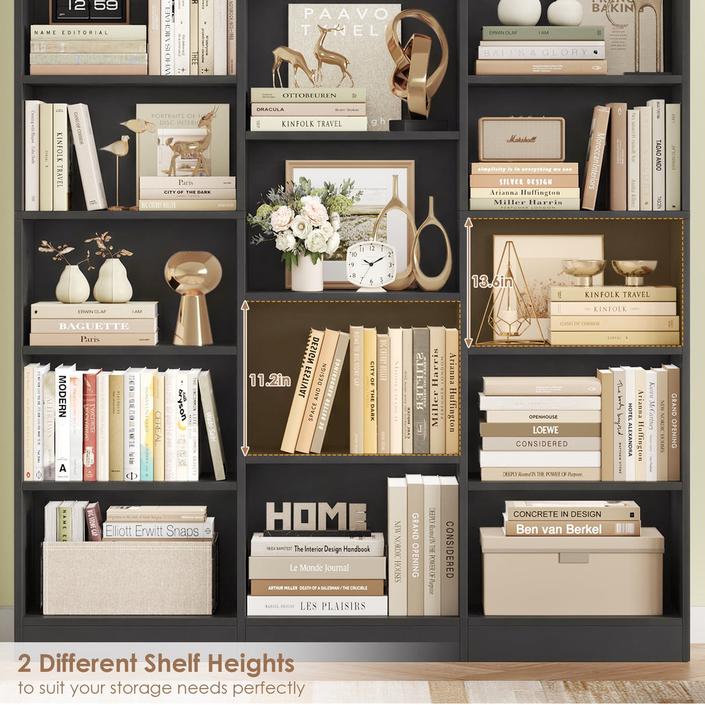 Homfa Triple Row 6-tier Bookshelf, 74 in Tall Bookshelf with 17 Open Display Shelves, Large Bookcase for Office Living Room, Black